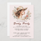 Big Hat Watercolor Derby Party Einladung (Vorne/Hinten)