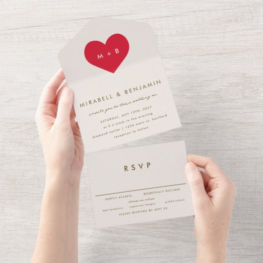 Big Heart All In One Einladung (Abreißen)