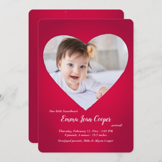 Big Heart Foto Geburtsankündigung Einladung (Vorne/Hinten)