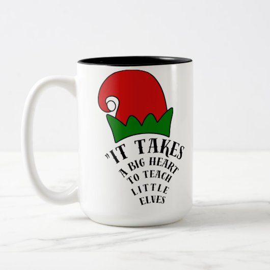 Big Heart To Teach Little Elves Christmas Teacher Zweifarbige Tasse (Links)