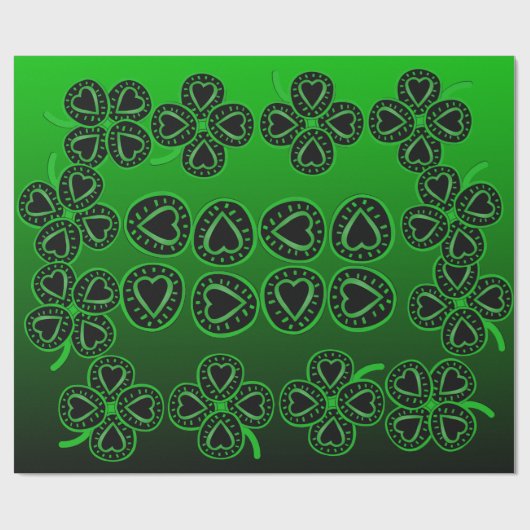 Big Hearts Clovers St Patrick Green Wrapping Paper Geschenkpapier (Flach)