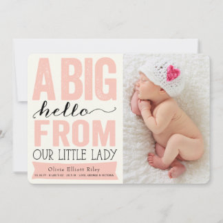 Big Hello Little Lady Baby Girl Geburtserklärung Ankündigung