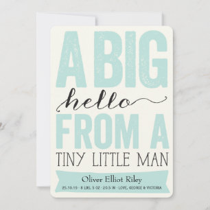 Big Hello Little Man Baby Boy Geburtserklärung Ankündigung