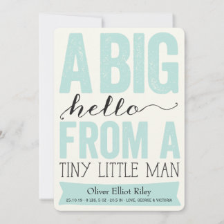 Big Hello Little Man Baby Boy Geburtserklärung Ankündigung