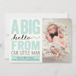 Big Hello von unserem kleinen Baby Foto Birth Ankündigung