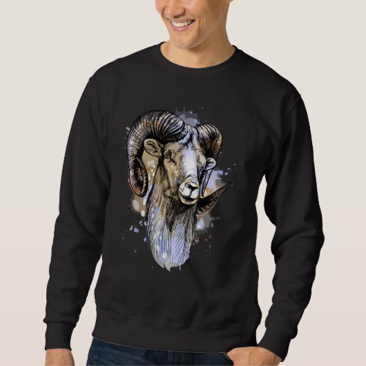 Big Horn Sheep Ram Head Horn Artistic Animal Hunte Sweatshirt (Vorderseite)