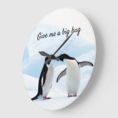 Big hug Penguin on ice photo with text Große Wanduhr (Winkel)