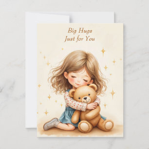 Big Hugs Niedliche Girl Hugging Teddy Bären-Blatt Postkarte