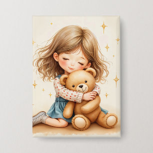 Big Hugs - Niedlicher Girl Hugging Teddy Bär Button