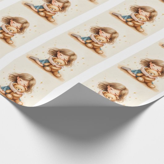 Big Hugs - Niedlicher Girl Hugging Teddy Bär Geschenkpapier (Ecke)