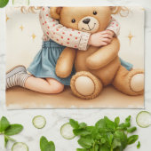 Big Hugs - Niedlicher Girl Hugging Teddy Bär Geschirrtuch (Gefaltet)