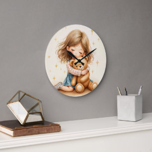 Big Hugs - Niedlicher Girl Hugging Teddy Bär Große Wanduhr