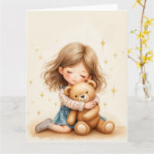 Big Hugs - Niedlicher Girl Hugging Teddy Bär Karte (Gelbe Blume)