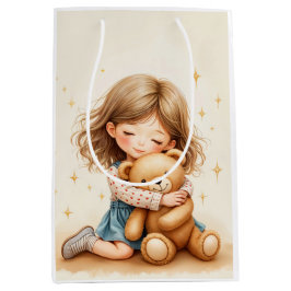 Big Hugs - Niedlicher Girl Hugging Teddy Bär Mittlere Geschenktüte