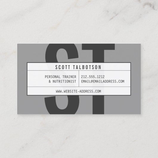 Big Initials Monogram Personal Trainer Dunkelgrau Visitenkarte (Rückseite)