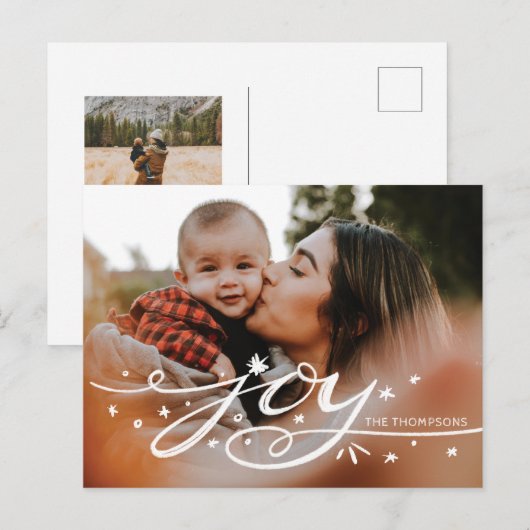 Big Joy Hand Letters Foto Holiday Postcard Postkarte (Vorne/Hinten)