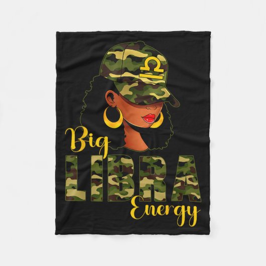 Big Libra Energy Camouflage Black Woman Cap Zodiac Fleecedecke (Vorderseite)