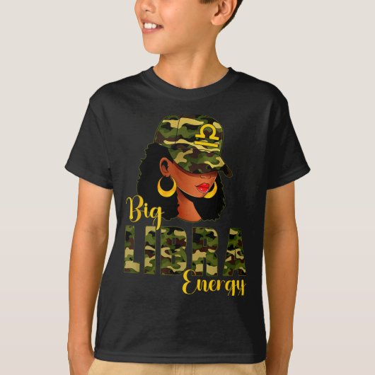 Big Libra Energy Camouflage Black Woman Cap Zodiac T-Shirt (Vorderseite)