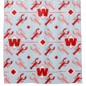 Big Lobster & Red Monogram | Coastal Beach House Duschvorhang (Vorderseite)