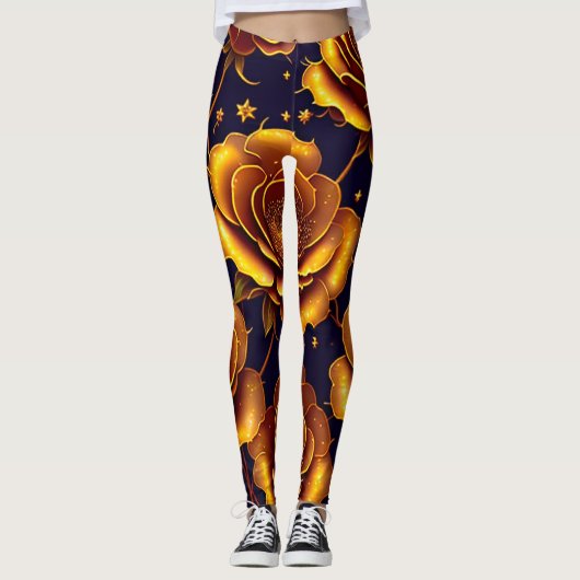 Big Luxury Gold Trendy Rose Collection Leggings (Vorderseite)