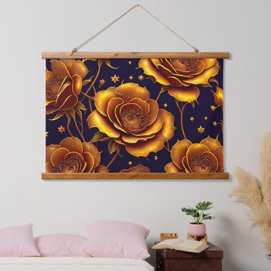 Big Luxury Gold Trendy Rose Collection Wandteppich Mit Holzrahmen (Schlafzimmer)