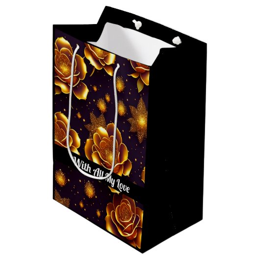 Big Luxus Gold Rose Moderne Kollektion Mittlere Geschenktüte (Vorderseite Schrägansicht)