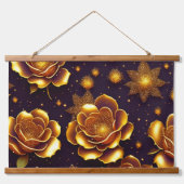 Big Luxus Gold Rose Moderne Kollektion Wandteppich Mit Holzrahmen (Vorne)