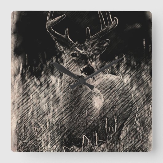 Big Meadows Buck Wall Clock Quadratische Wanduhr (Vorderseite)