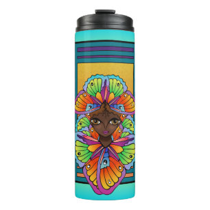 Big Mit Augen Girl in Butterfly Wings gekleidet Thermosbecher