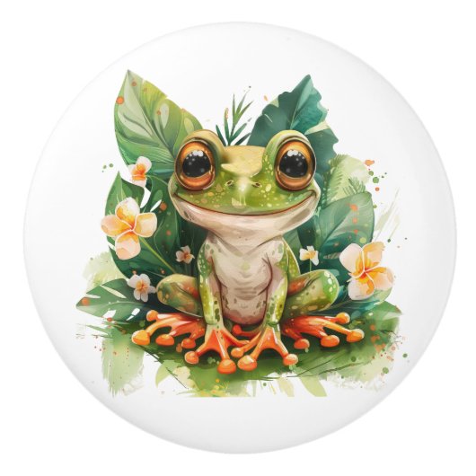 Big Mit Augen Green Frosch auf Lily Pad Keramikknauf (Vorderseite)