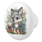 Big Mit Augen Grey Wolf Pup Keramikknauf (Rechts)