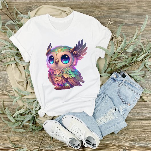 Big Mit Augen Horned Owl Cartoon Style Grafik T-Shirt