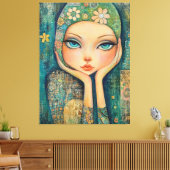 BIG MIT AUGEN MÄDCHEN, WHIMSICAL LEINWAND ART DRUC (Insitu (Wohnzimmer))