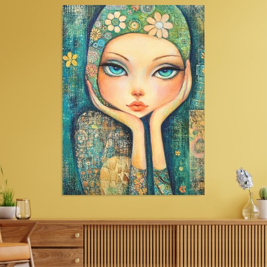 BIG MIT AUGEN MÄDCHEN, WHIMSICAL LEINWAND ART DRUC (Insitu (Wohnzimmer))