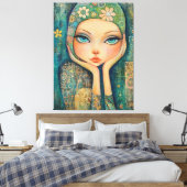 BIG MIT AUGEN MÄDCHEN, WHIMSICAL LEINWAND ART DRUC (Insitu (Schlafzimmer))
