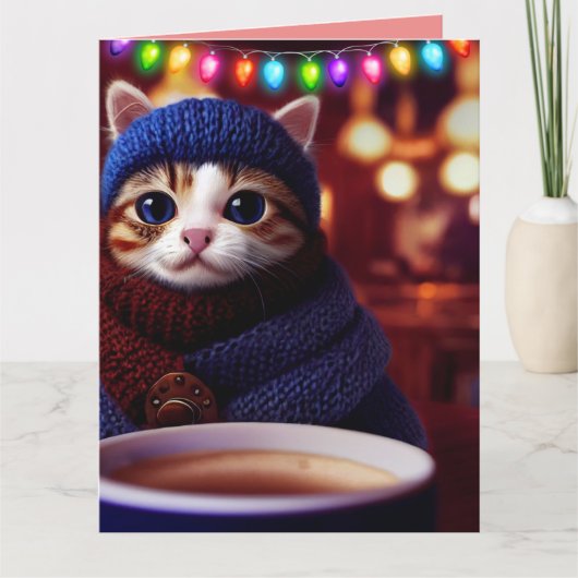 BIG MIT AUGEN NIEDLICHE CAT KITTEN ART CHRISTMAS K KARTE (Vorderseite)
