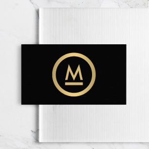 Big Modern Monogram in Imitate Gold auf Black Visitenkarte