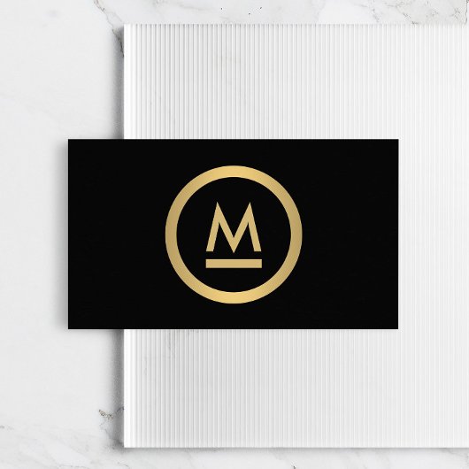 Big Modern Monogram in Imitate Gold auf Black Visitenkarte