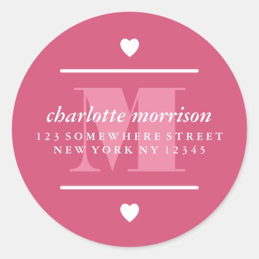 Big Monogram Hearts & Lines rosa Runder Aufkleber (Vorderseite)
