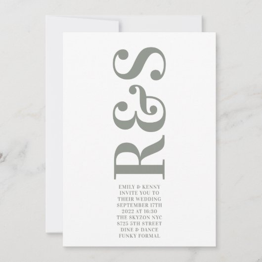 Big Monogram Modern Bold Sage Green Wedding Einladung (Vorderseite)
