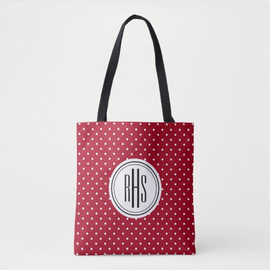 Big Monogram on Red White Dots Schulterschluss Tas Tasche (Vorderseite)