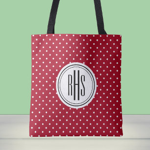 Big Monogram on Red White Dots Schulterschluss Tas Tasche
