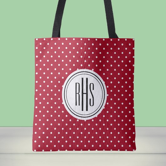 Big Monogram on Red White Dots Schulterschluss Tas Tasche