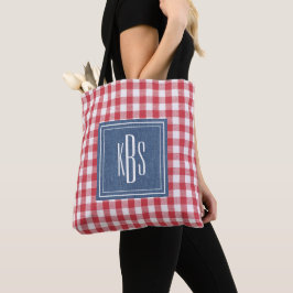 Big Monogram on Red & White Kariert Shoulver Tasche