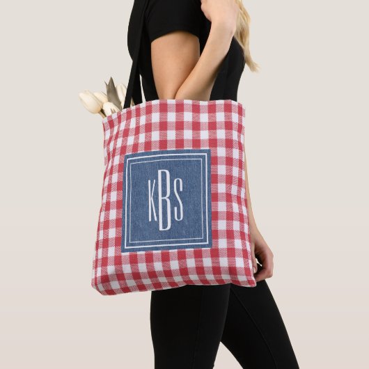 Big Monogram on Red & White Kariert Shoulver Tasche (Von Nahem)