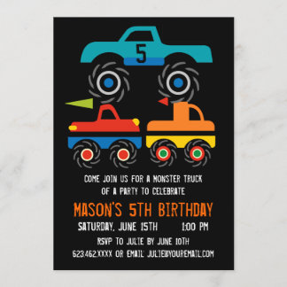 Big Monster Trucks Geburtstagsparty Einladungen