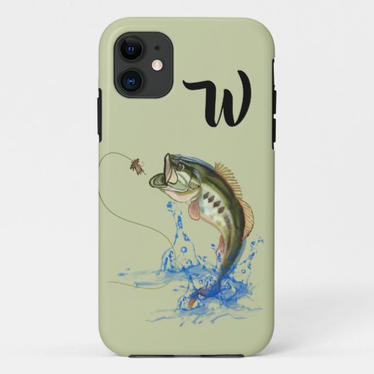 Big Mouth Bass Fish Jumping Monogram Case-Mate iPhone Hülle (Rückseite)