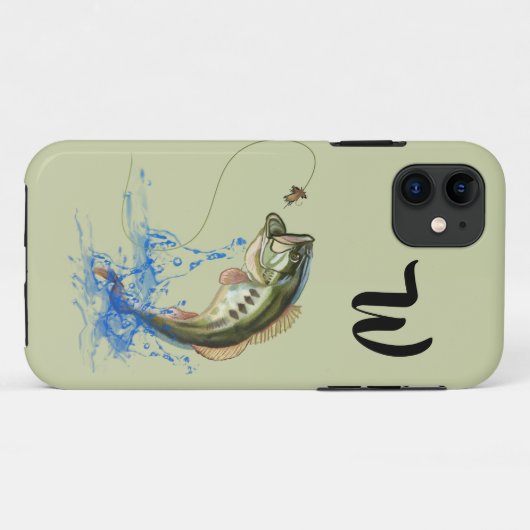 Big Mouth Bass Fish Jumping Monogram Case-Mate iPhone Hülle (Rückseite (Horizontal))