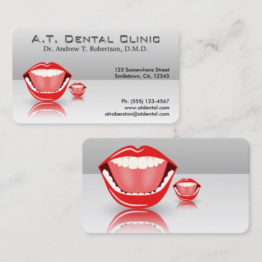 Big Mouth Silver Grau Beruflich Dentist Dental Visitenkarte (Vorne/Hinten)