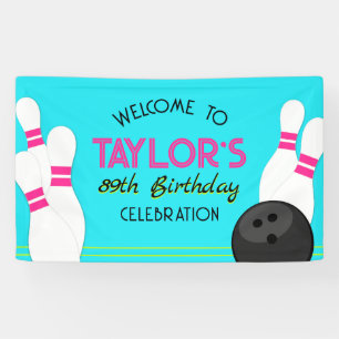 Big Neon Aquamarin Blue Bowling Birthday Banner